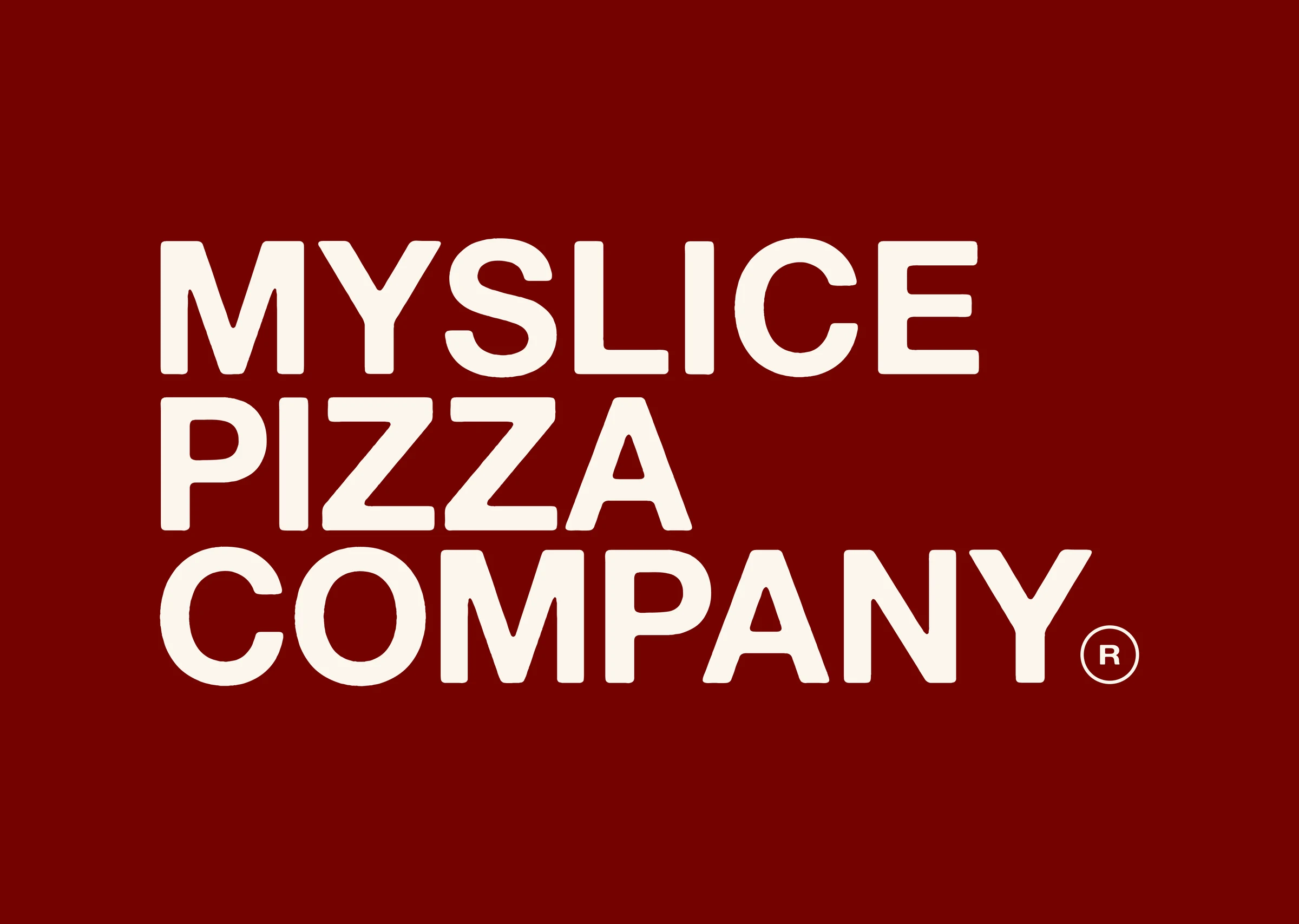 MySlice Pizza Company wordmark on a burgundy background.